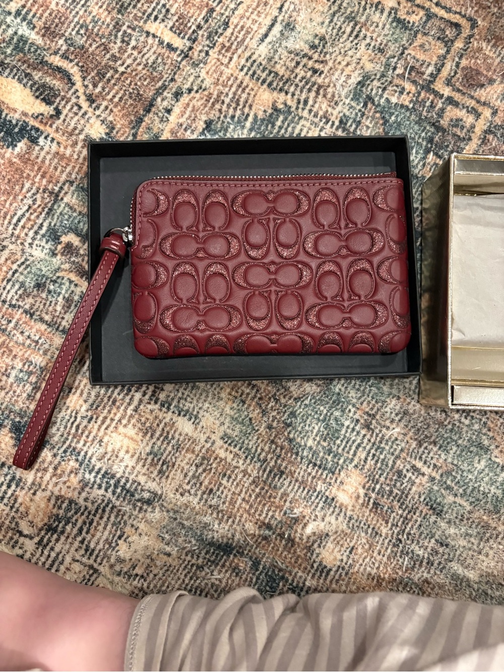Coach Burgundy Embossed Signature Wristlet with Strap - Picture 2 of 8